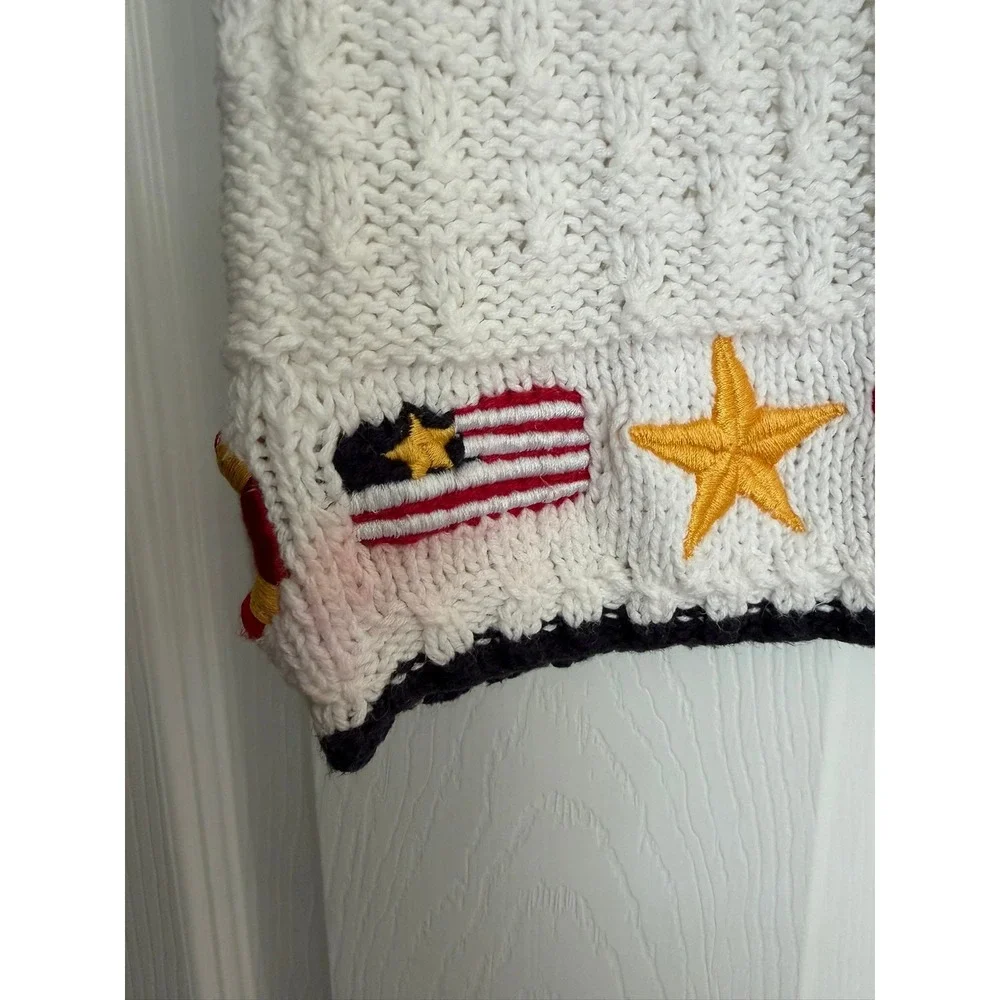 Marisa Christina Petite Nautical Hand Knit Sweater‎ Vest White Ramie Cotton Vtg